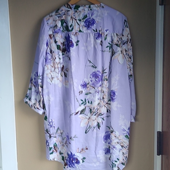 Roman's Floral Light weight purple plus size 14W button front top. - Picture 7 of 9